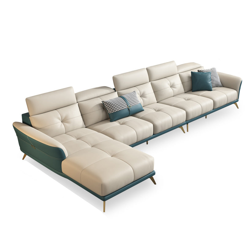 Tuxedo Arm Sectional Sofa 35.43"High Genuine Leather Tufted Split-Back Sofa