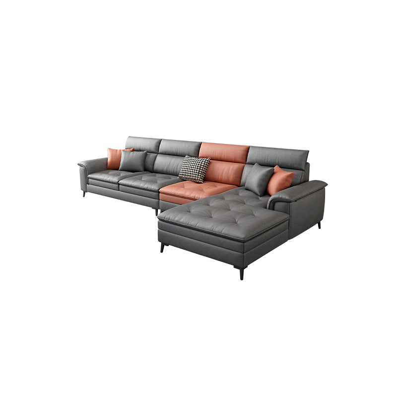 Faux Leather Stain-Resistant L-Shape Sectional Sofa with Chaise for Four People