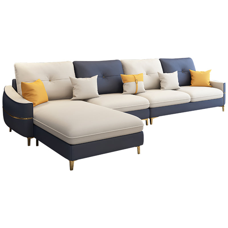 Square Arm Faux Leather Furniture Sectionals in Blue and White