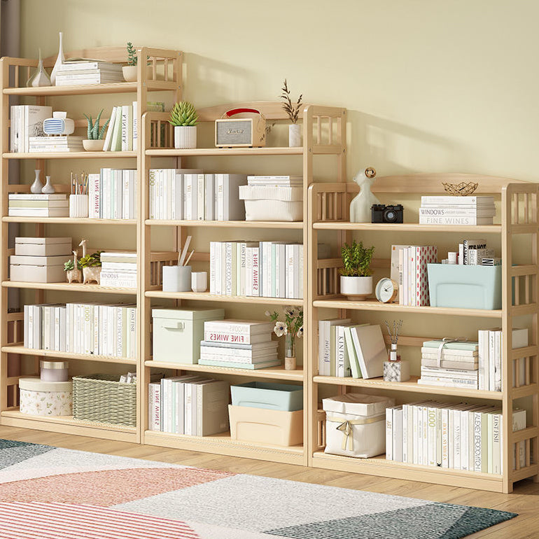 Modern Solid Pine Wood Bookcase, Natural, Open Bookshelf for Living Room