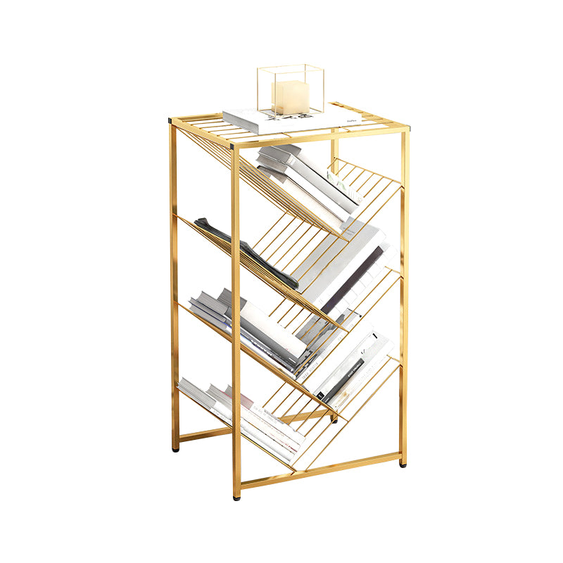 Metal Vertical Geometric Bookcase Contemporary Style Closed Back Shelf