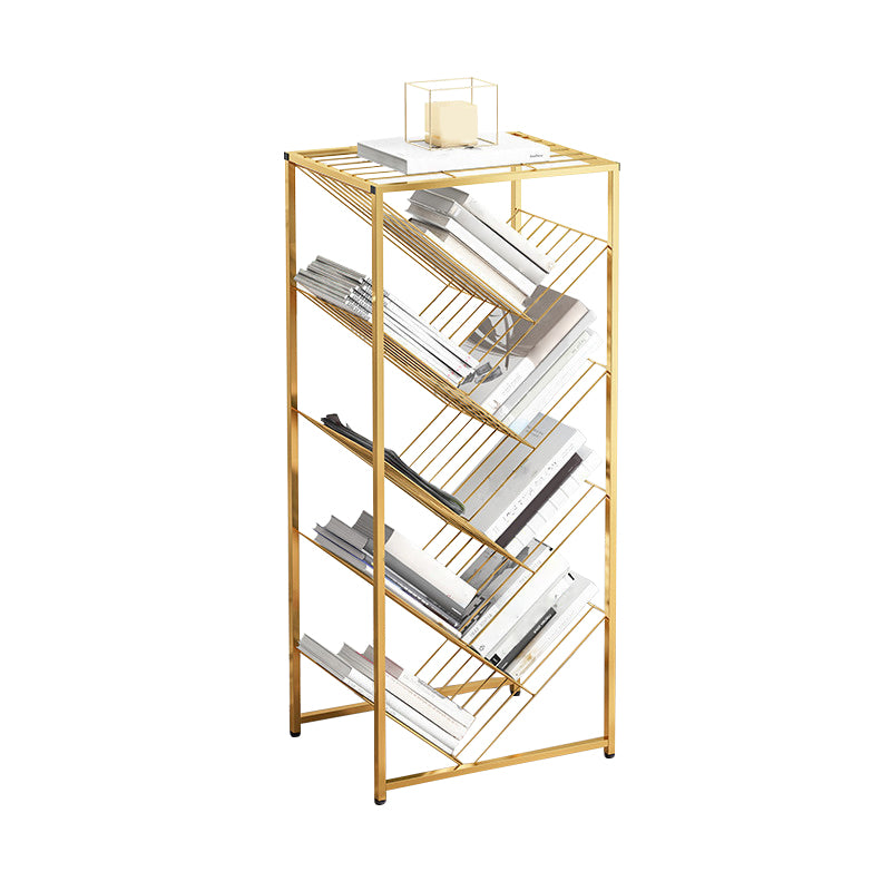 Metal Vertical Geometric Bookcase Contemporary Style Closed Back Shelf