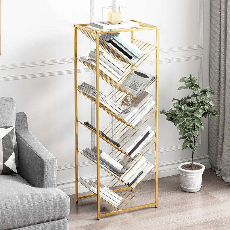 Metal Vertical Geometric Bookcase Contemporary Style Closed Back Shelf