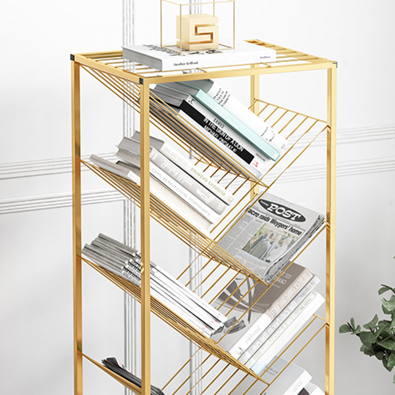 Metal Vertical Geometric Bookcase Contemporary Style Closed Back Shelf
