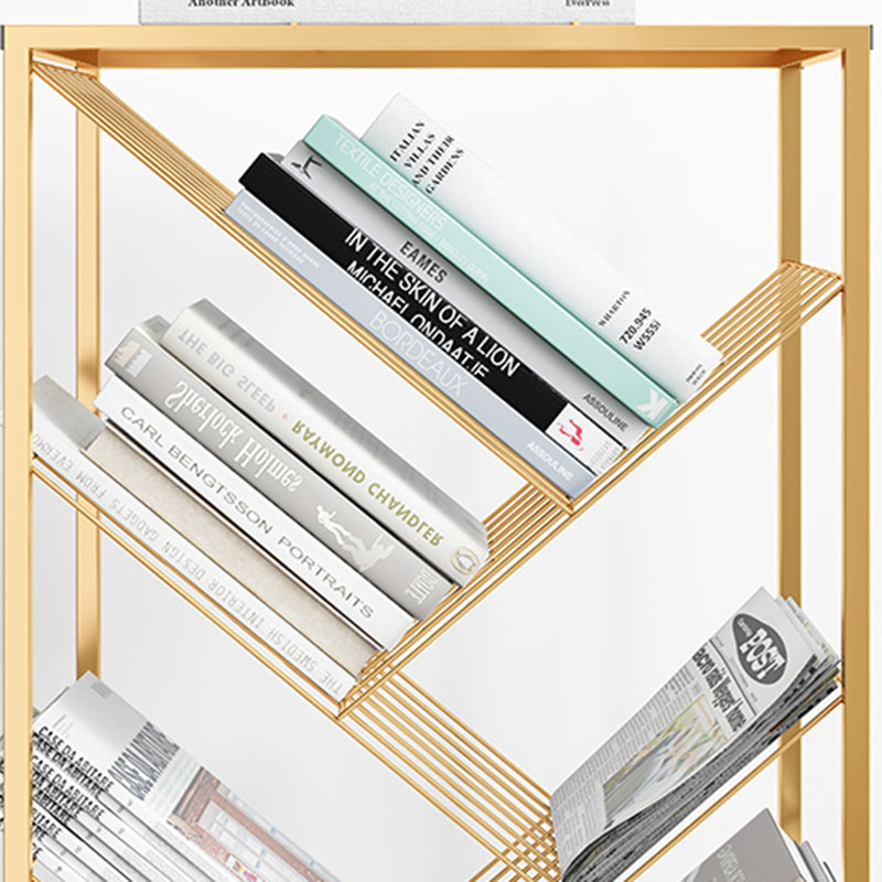 Metal Vertical Geometric Bookcase Contemporary Style Closed Back Shelf