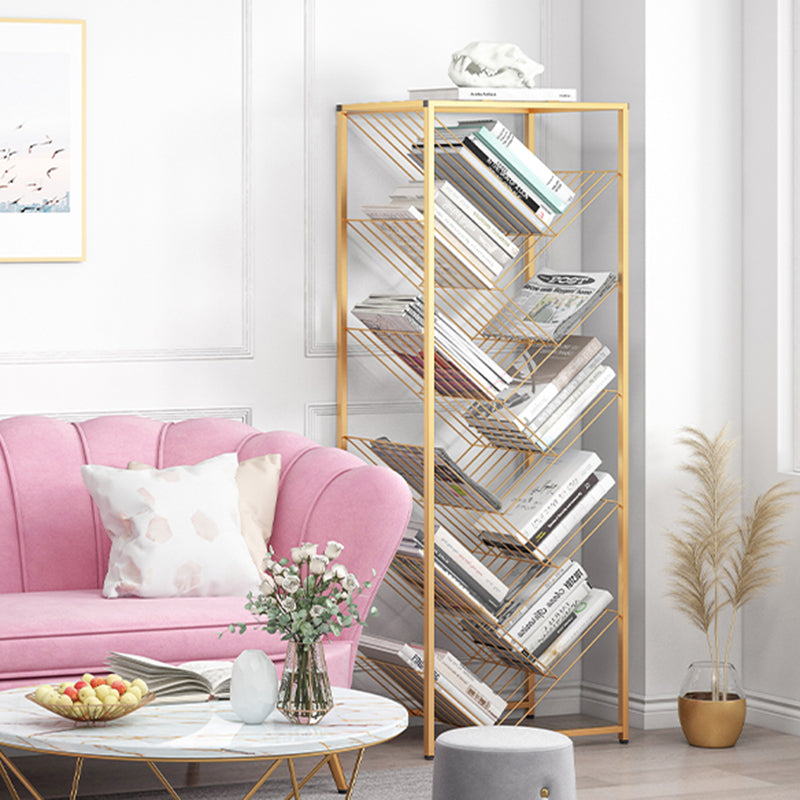 Metal Vertical Geometric Bookcase Contemporary Style Closed Back Shelf