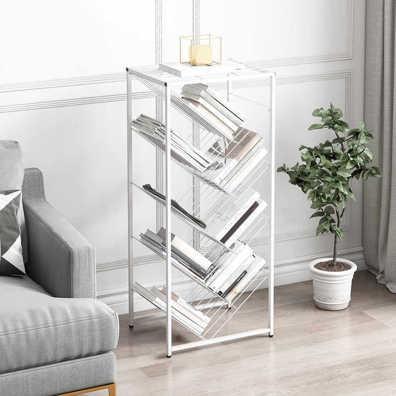 Metal Vertical Geometric Bookcase Contemporary Style Closed Back Shelf