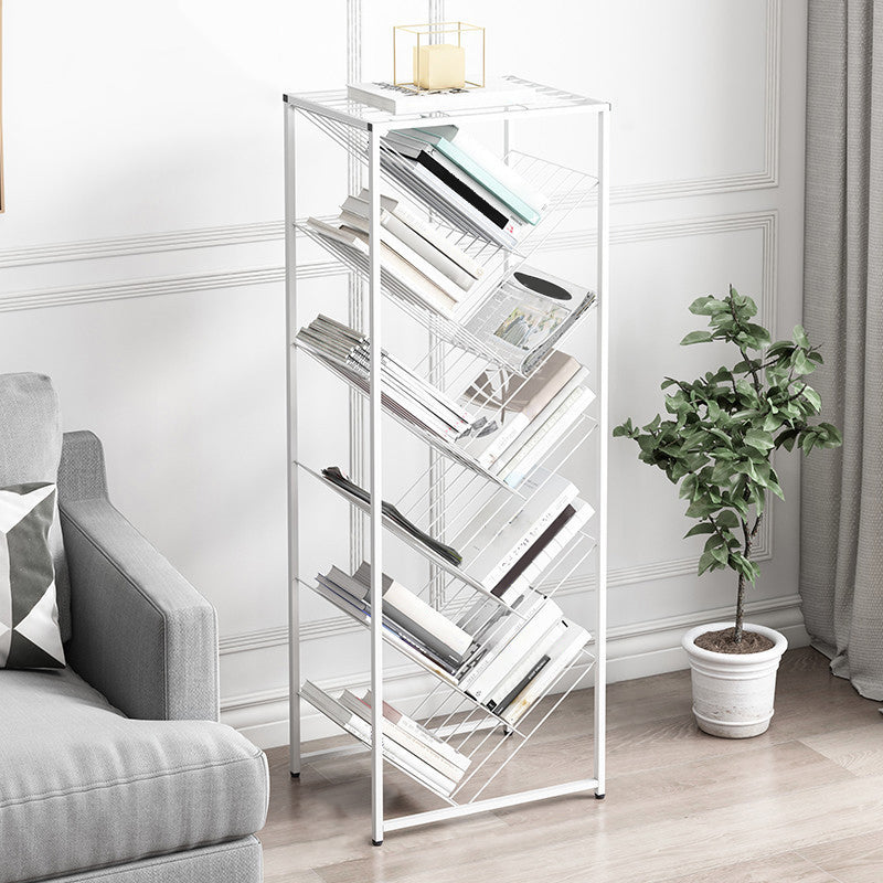 Metal Vertical Geometric Bookcase Contemporary Style Closed Back Shelf