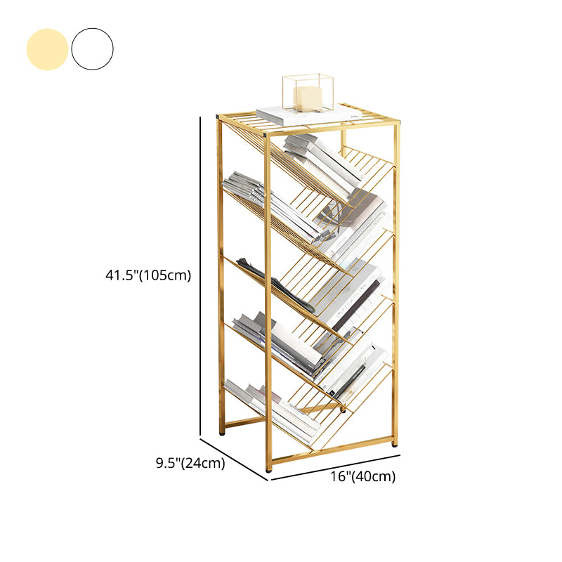 Metal Vertical Geometric Bookcase Contemporary Style Closed Back Shelf