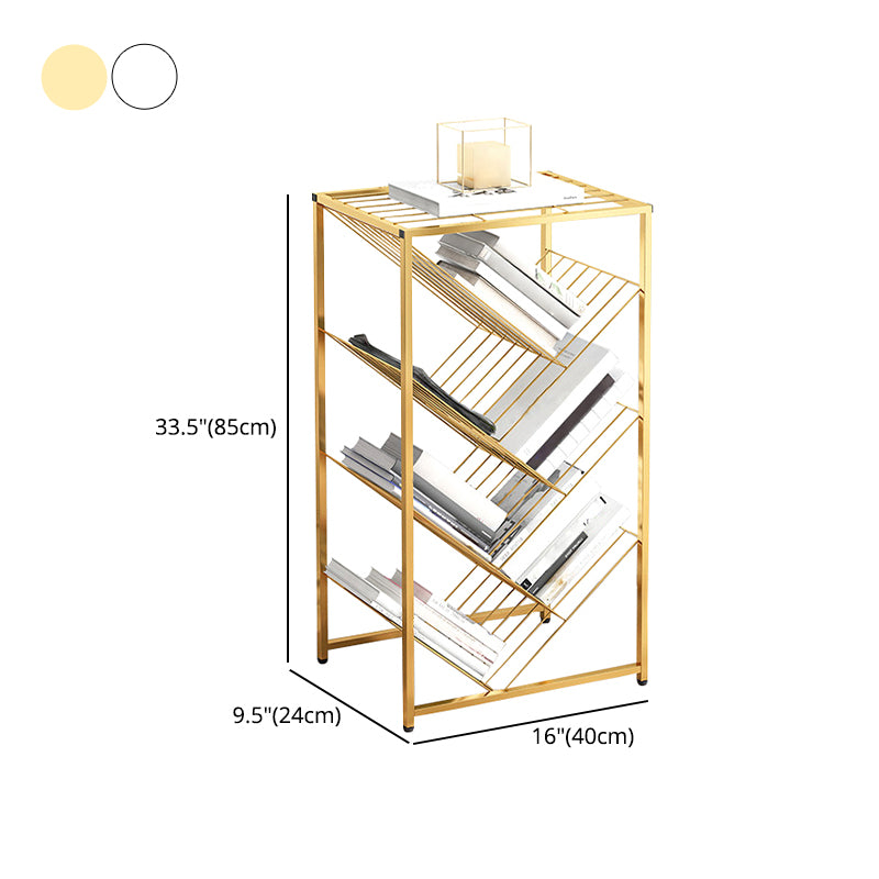 Metal Vertical Geometric Bookcase Contemporary Style Closed Back Shelf