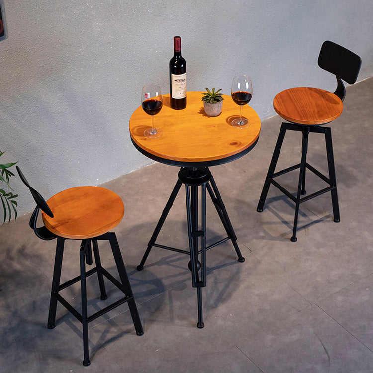 Industrial 1/2/3 Pieces Solid Wood Bar Table Set Round Bistro Set