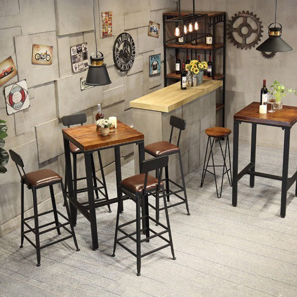 Industrial 1/2/3/5 Pieces Square Bar Table Set Solid Wood Bistro Set