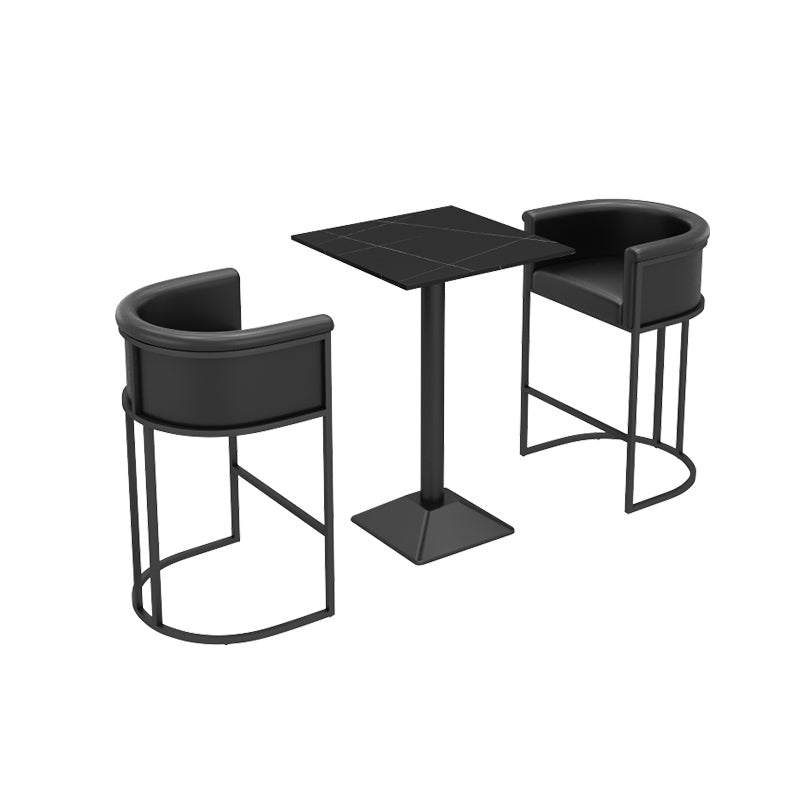 Industrial 1/2/3 Pieces Black Bar Table Set Round Bistro Set with Solid Back Stools