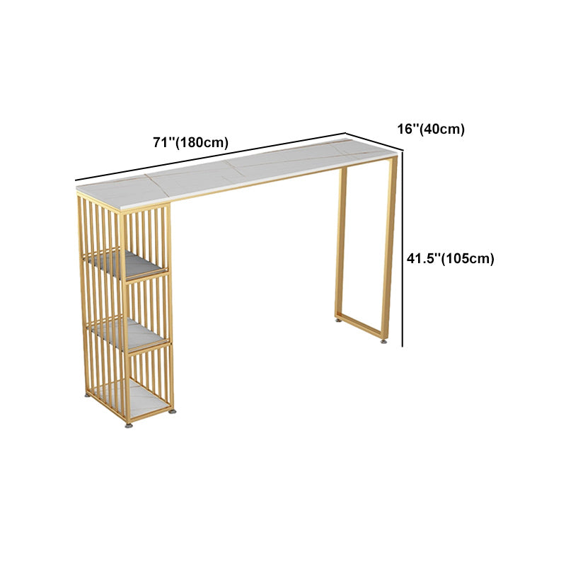 1/2/3 Pieces Glam Iron Bar Table Set Rectangle White Stone Top Bistro Set with Shelf