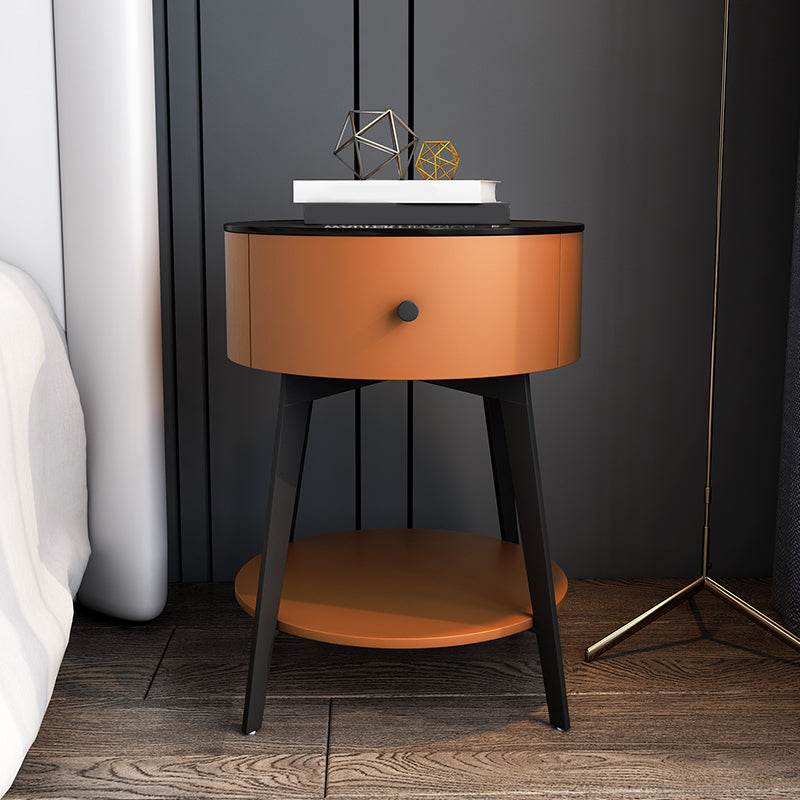 Contemporary Metal and Faux Leather Drawer Storage Bed Nightstand for Bedroom