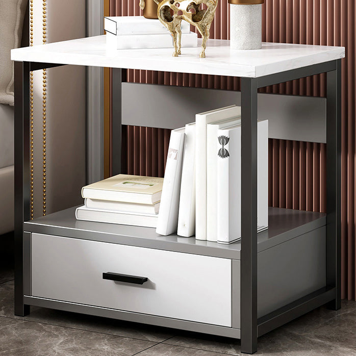 19.6" Tall Wooden Nightstand Modern Night Stand with Drawers and Shelf