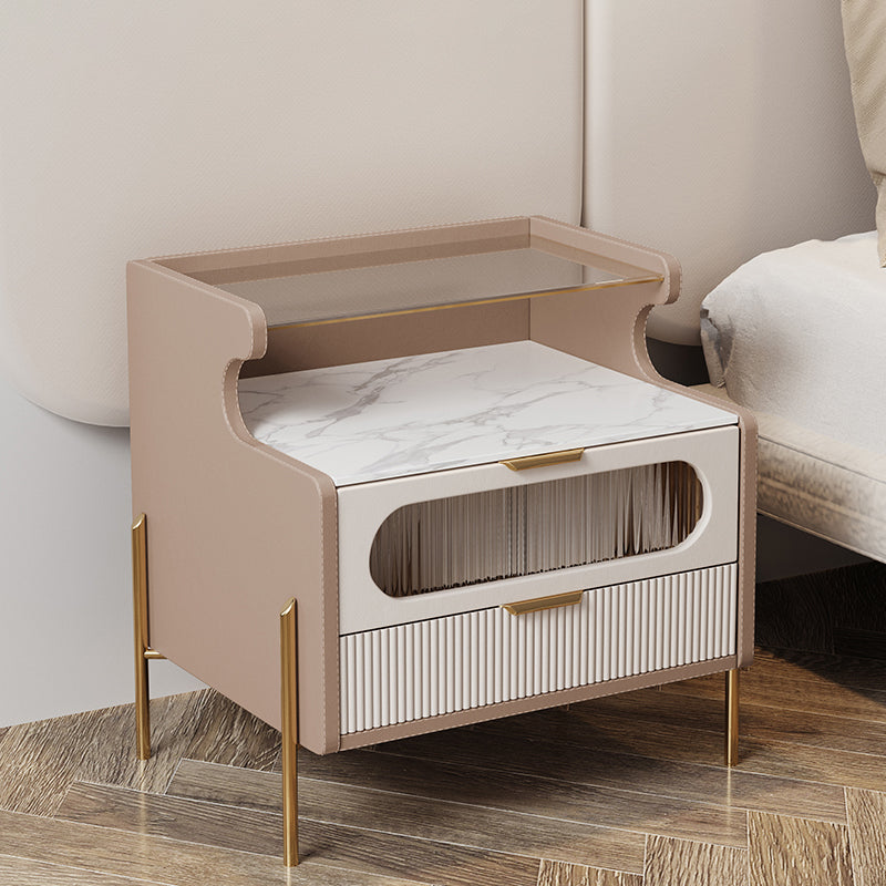 Contemporary Faux Leather Nightstand 21.65" Tall 2 - Drawer Nightstand