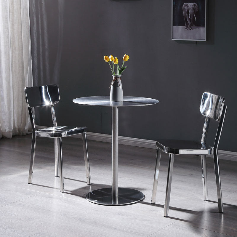 Pedestal Round Silver Coffee Table for Living Room Stainless Steel Cocktail Table