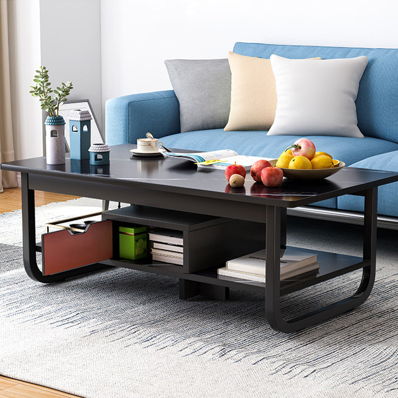 Wood Modern Double Pedestal Coffee Table Rectangle Table, 39.4"/47.2"