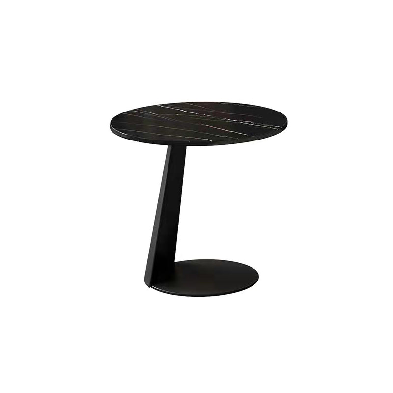 Modern Black and White Coffee Table Round Slate and Metal Table