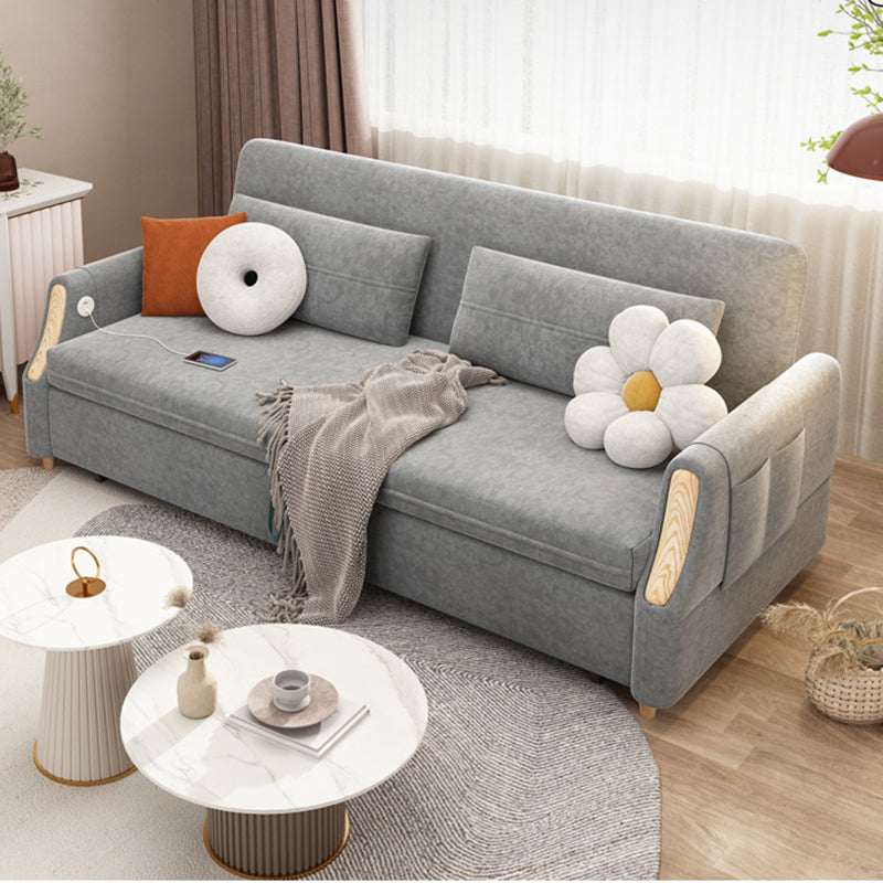 Contemporary Sloped Arm Convertible Bed Sofa Couch with Storage in Grey