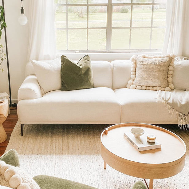 Living Room Contemporary White Standard Recessed Arm Stationary Sofa