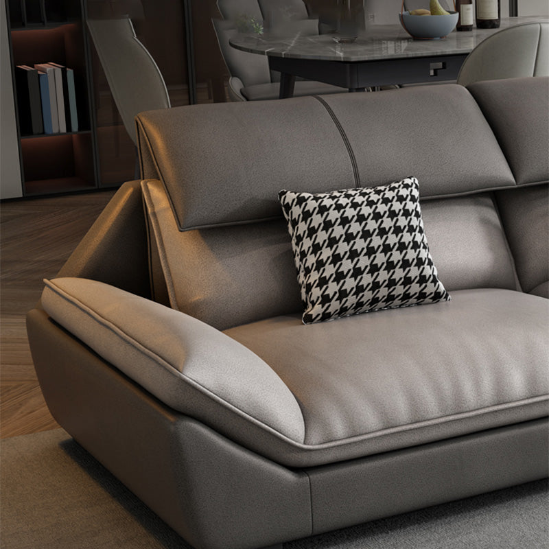 4-seat Faux Leather Retro Sofa & Chaise Grey Pillow Top Arm Sofa