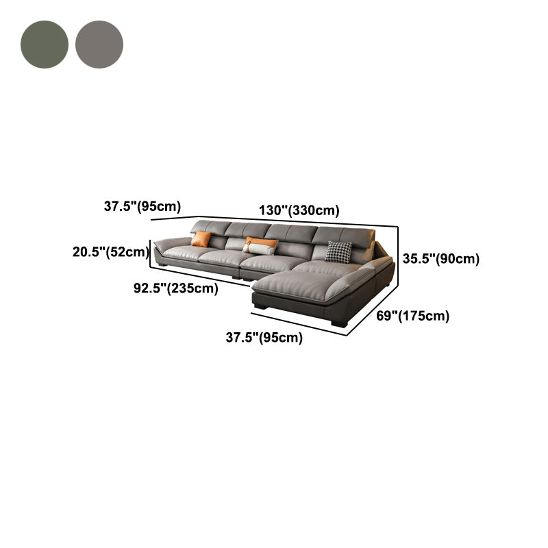 4-seat Faux Leather Retro Sofa & Chaise Grey Pillow Top Arm Sofa
