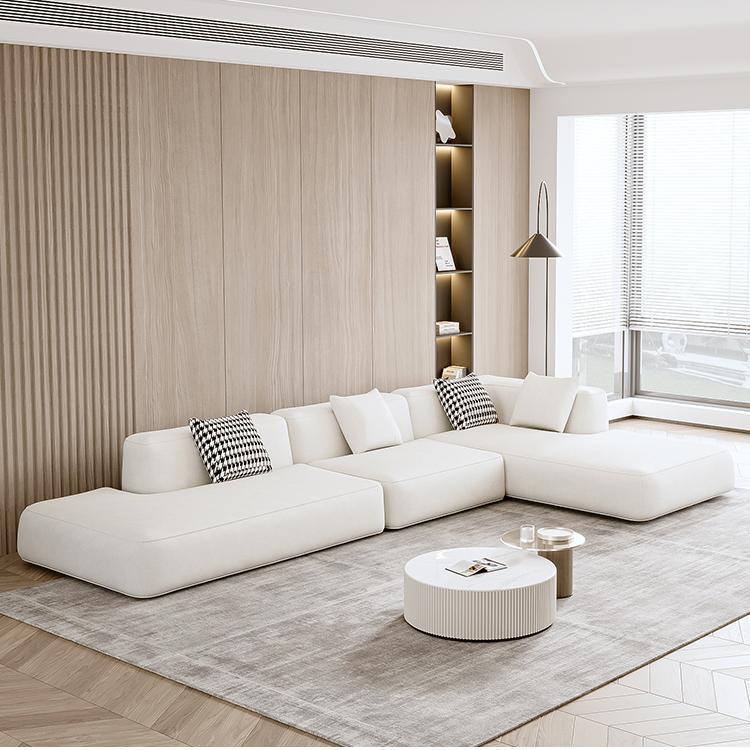 Single Side Armrest Sectional Sponge Cushioned White Uncushioned Backrest Sofa