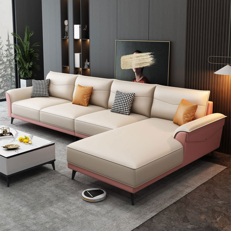 4-seat Flared Arm Sofa & Chaise Mid Century Modern Faux Leather Sofa