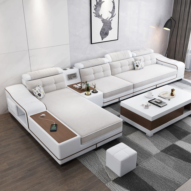 Modern Style Sectional Tufted Back Ramp Armrest White Storage Rack Sofa