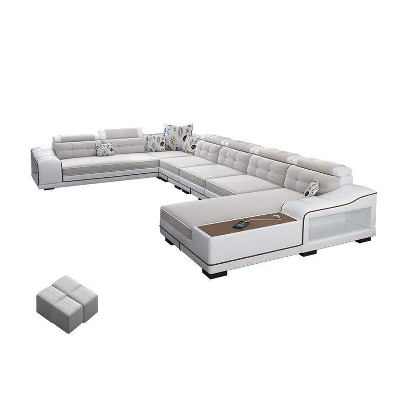 Modern Style Sectional Tufted Back Ramp Armrest White Storage Rack Sofa