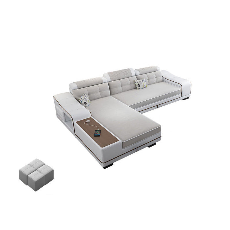 Modern Style Sectional Tufted Back Ramp Armrest White Storage Rack Sofa