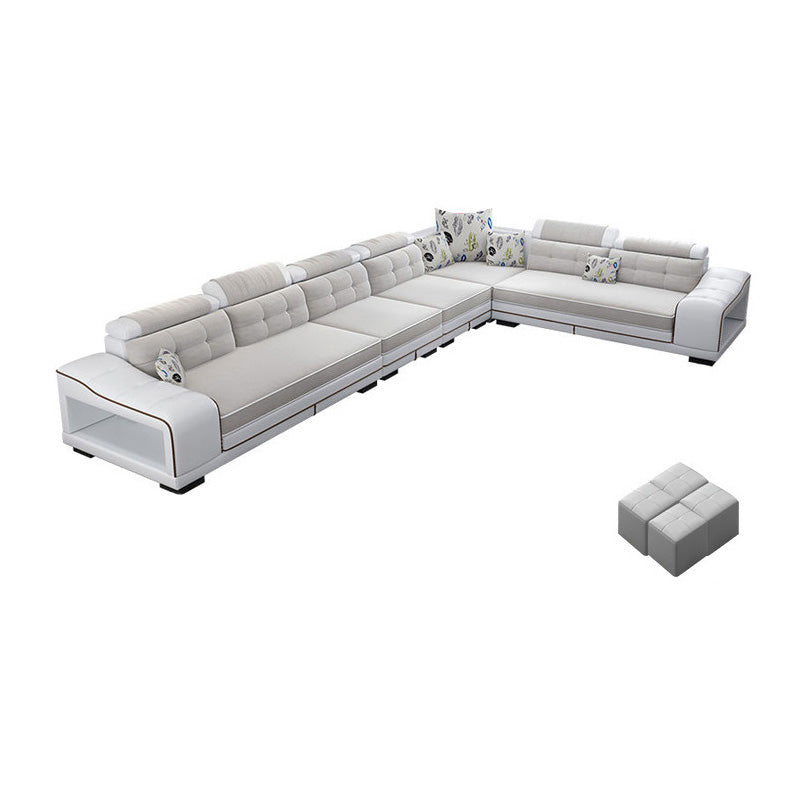 Modern Style Sectional Tufted Back Ramp Armrest White Storage Rack Sofa