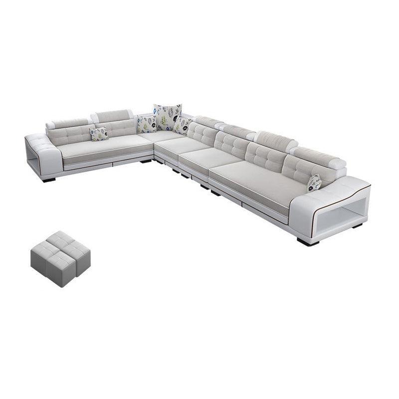 Modern Style Sectional Tufted Back Ramp Armrest White Storage Rack Sofa
