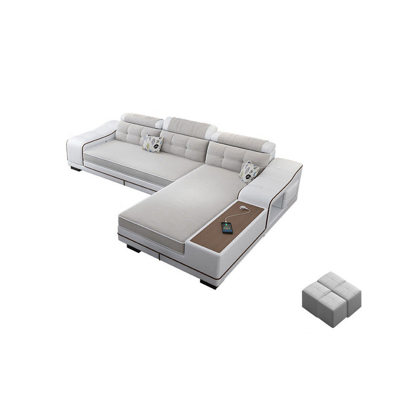 Modern Style Sectional Tufted Back Ramp Armrest White Storage Rack Sofa