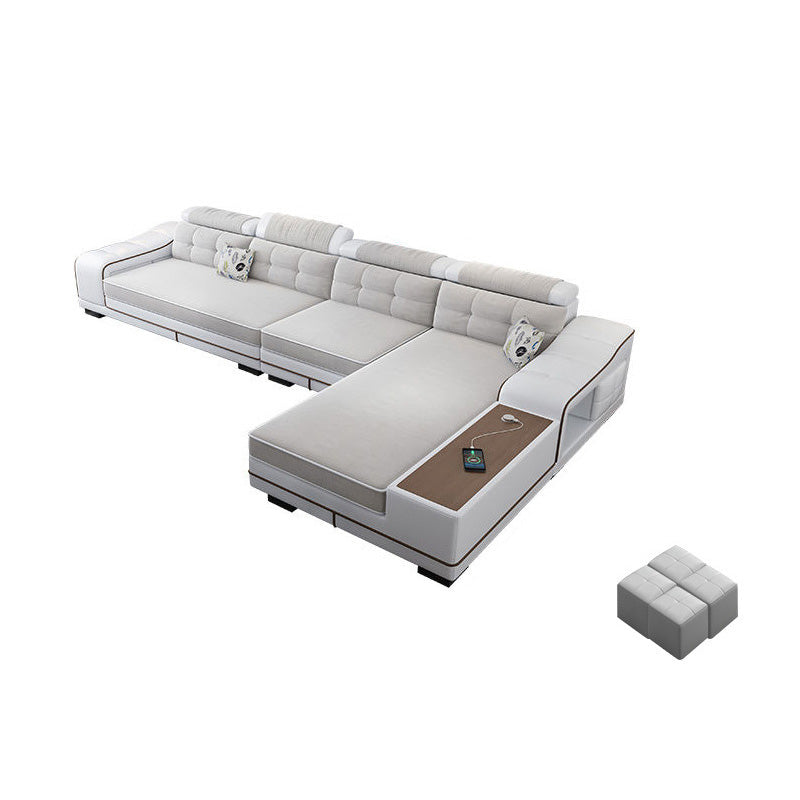 Modern Style Sectional Tufted Back Ramp Armrest White Storage Rack Sofa