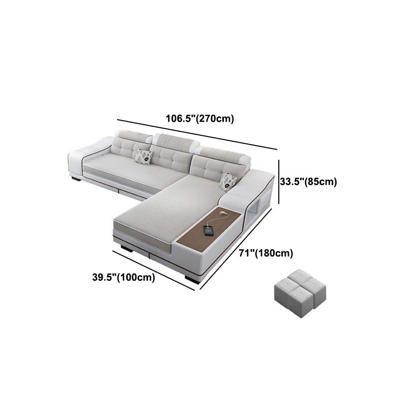 Modern Style Sectional Tufted Back Ramp Armrest White Storage Rack Sofa