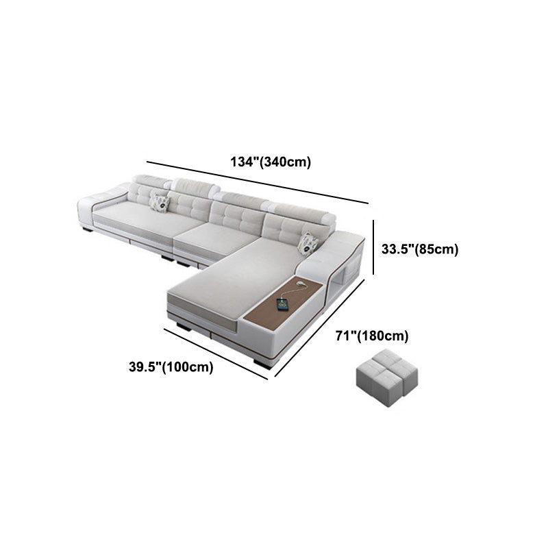 Modern Style Sectional Tufted Back Ramp Armrest White Storage Rack Sofa