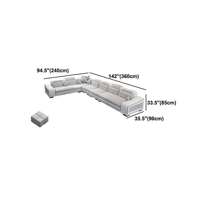 Modern Style Sectional Tufted Back Ramp Armrest White Storage Rack Sofa