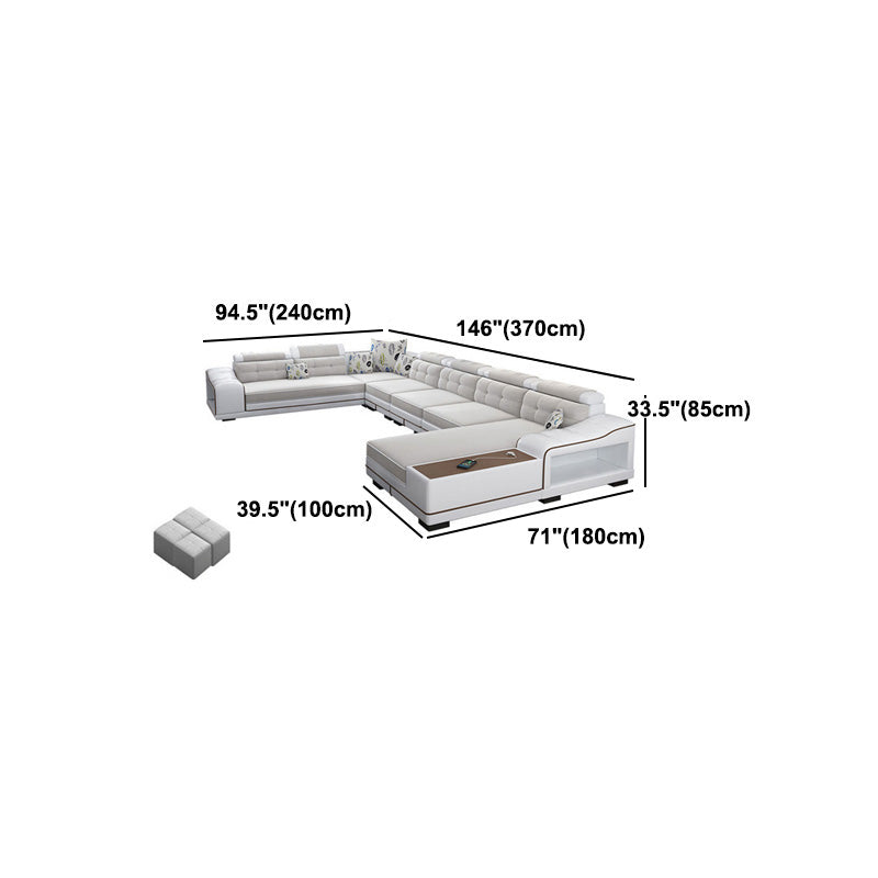 Modern Style Sectional Tufted Back Ramp Armrest White Storage Rack Sofa