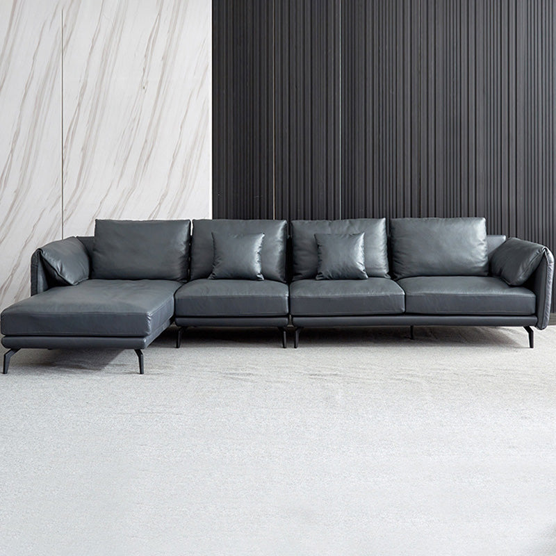 Contemporary Dark Grey Sofa with Bolster Pillows for Living Room