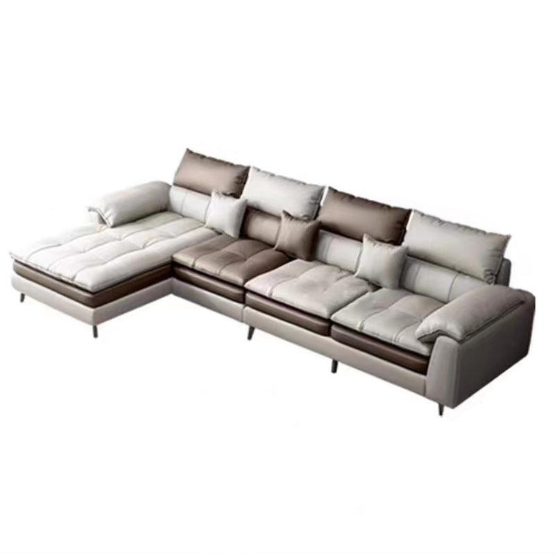 Brown Pillow Top Arm Sofa & Chaise Sewn Pillow Back Sofa - 35.43" H