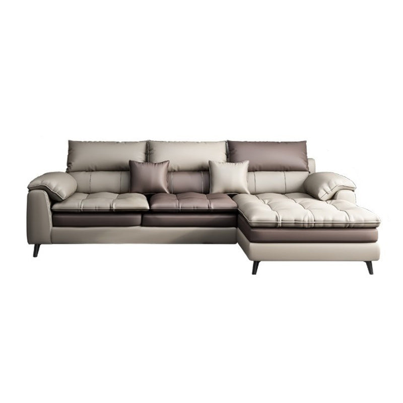 Brown Pillow Top Arm Sofa & Chaise Sewn Pillow Back Sofa - 35.43" H
