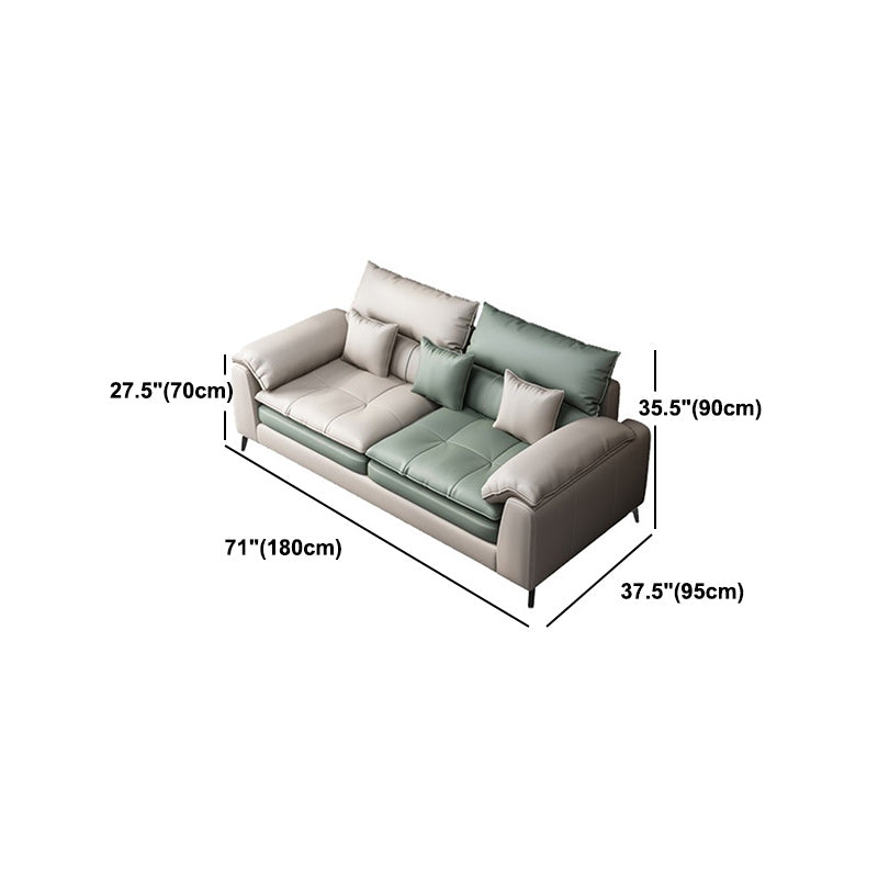 Brown Pillow Top Arm Sofa & Chaise Sewn Pillow Back Sofa - 35.43" H