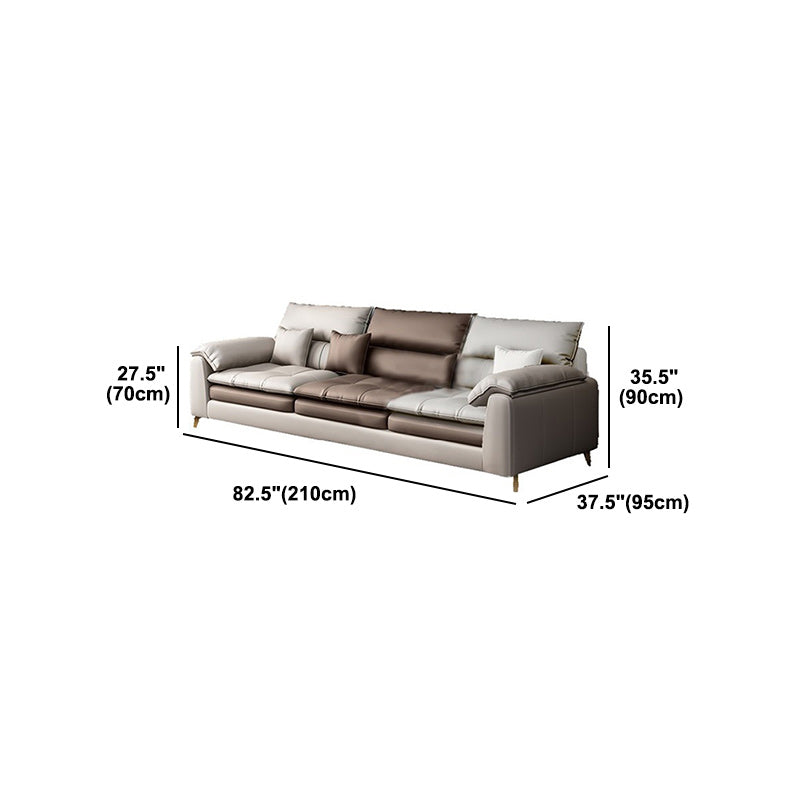 Brown Pillow Top Arm Sofa & Chaise Sewn Pillow Back Sofa - 35.43" H