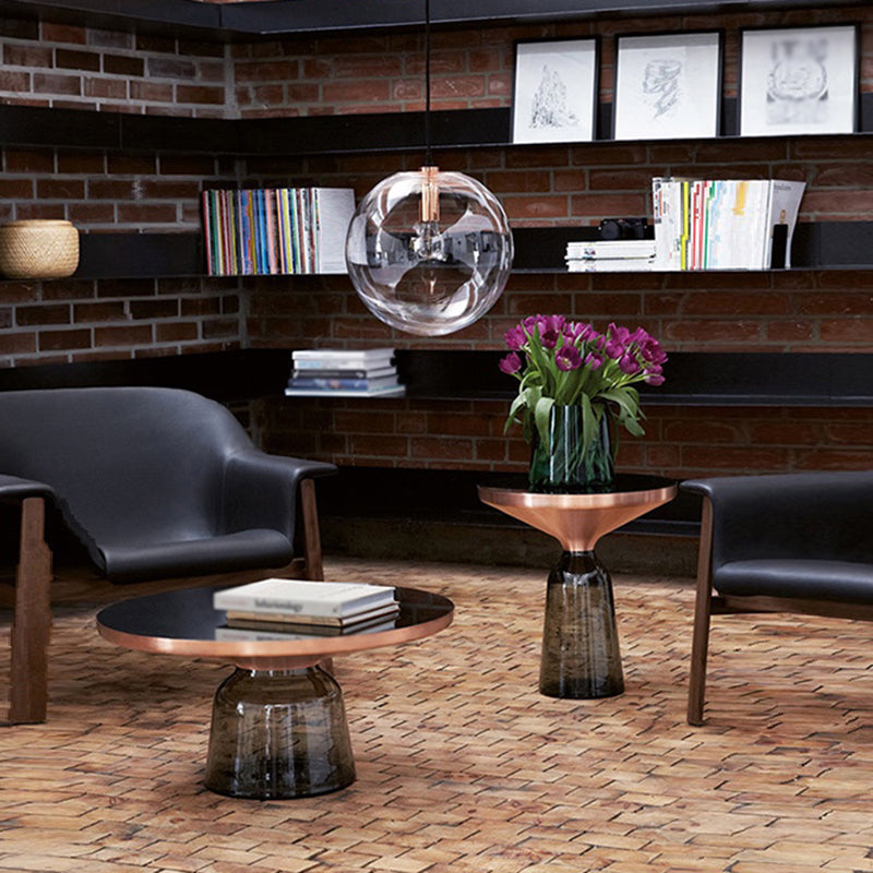 Modern Style Cocktail Table Black Table with Glass Base Round Coffee Table