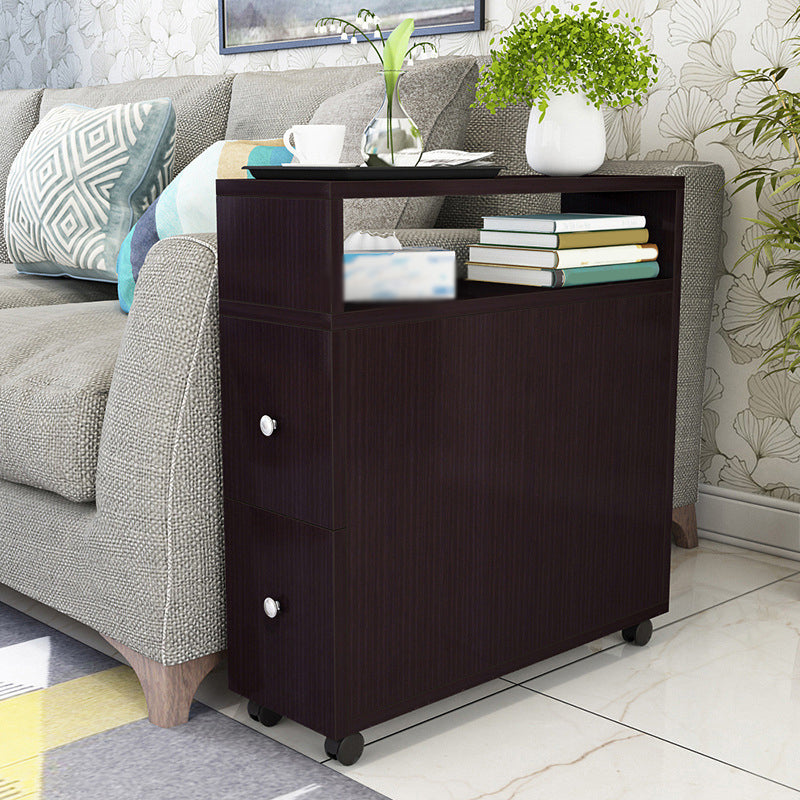 Wood 23.6-inch W Nordic Side Table 1-shelf 2-Drawer End Table with Casters