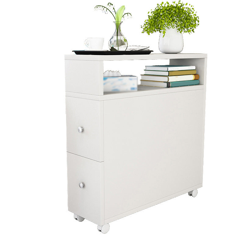 Wood 23.6-inch W Nordic Side Table 1-shelf 2-Drawer End Table with Casters