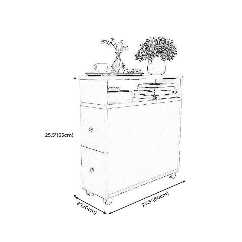 Wood 23.6-inch W Nordic Side Table 1-shelf 2-Drawer End Table with Casters